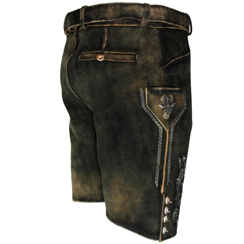 MADDOX Kurze Herren Lederhose "Altrei" mit Gürtel | Wildbock Braun
