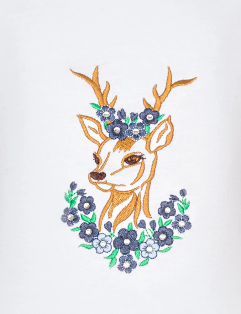 Isar-Trachten Mädchen T-Shirt "Reh" mit Stickerei 52765 | Weiß Blau