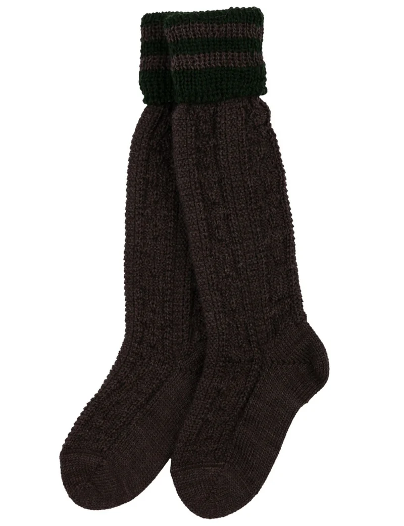 Jungen Trachten Kniestrümpfe mit Zopfmuster 35650 | Braun Grün