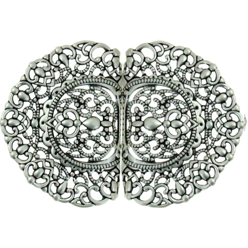 Dirndlschürzenschließe "Talea" mit Ornamentmuster 51485 - Stegbreite 4 cm | Altsilber matt