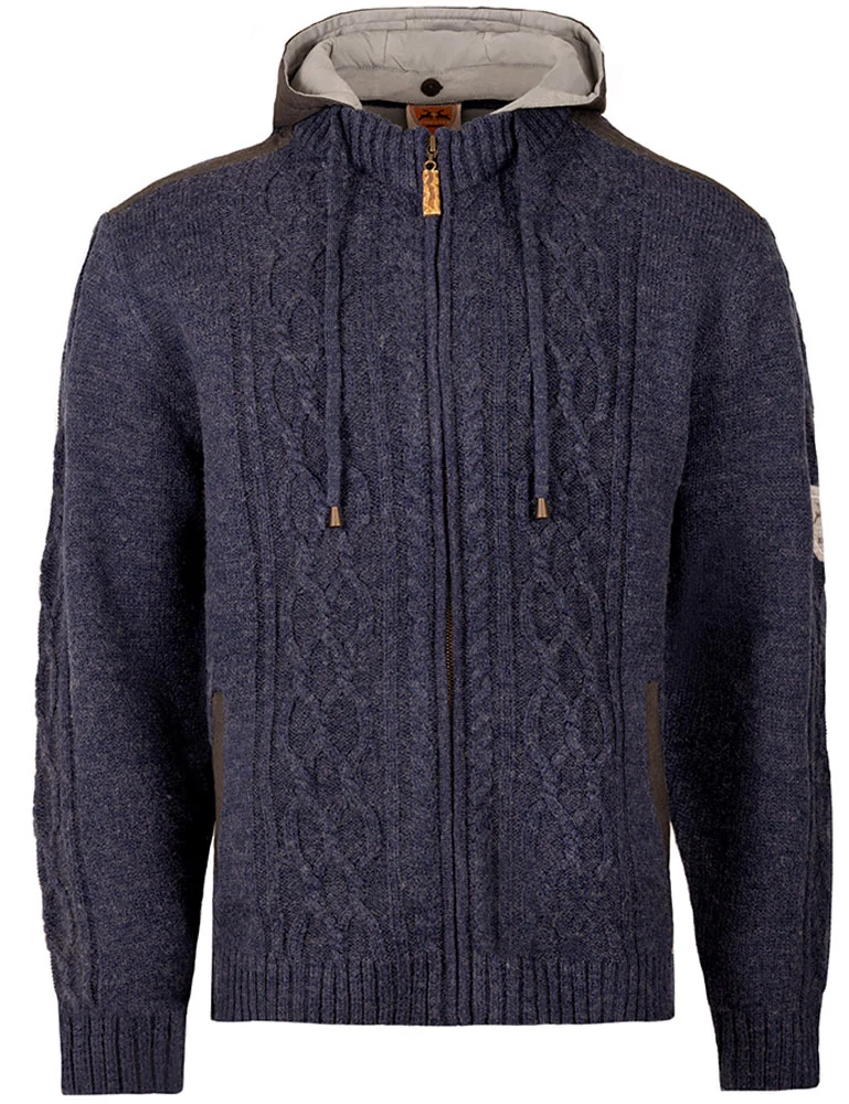 MADDOX Herren Trachten Strickjacke "Waidsee" mit Kapuze | Blau