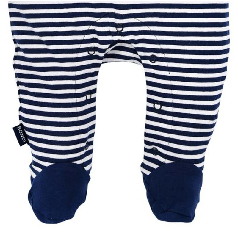BONDI Baby Strampler "Feuerwehr" 93684 - Navy / Weiß geringelt | Jungen Babystrampelanzug