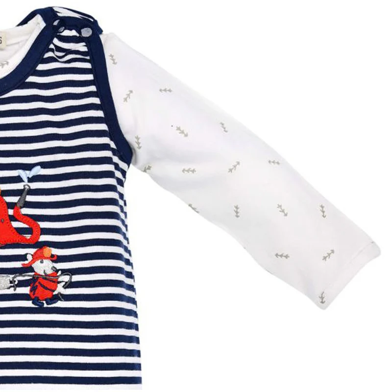 BONDI Baby Strampler "Feuerwehr" 93684 - Navy / Weiß geringelt | Jungen Babystrampelanzug