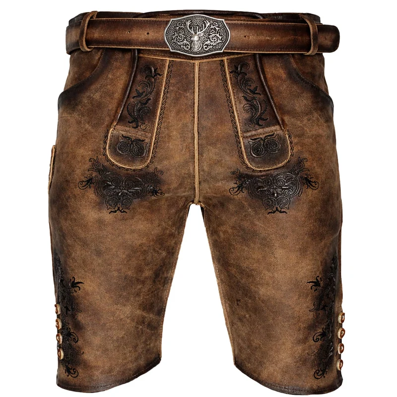 MADDOX Kurze Herren Lederhose "Altrei" mit Gürtel | Nappato Sand
