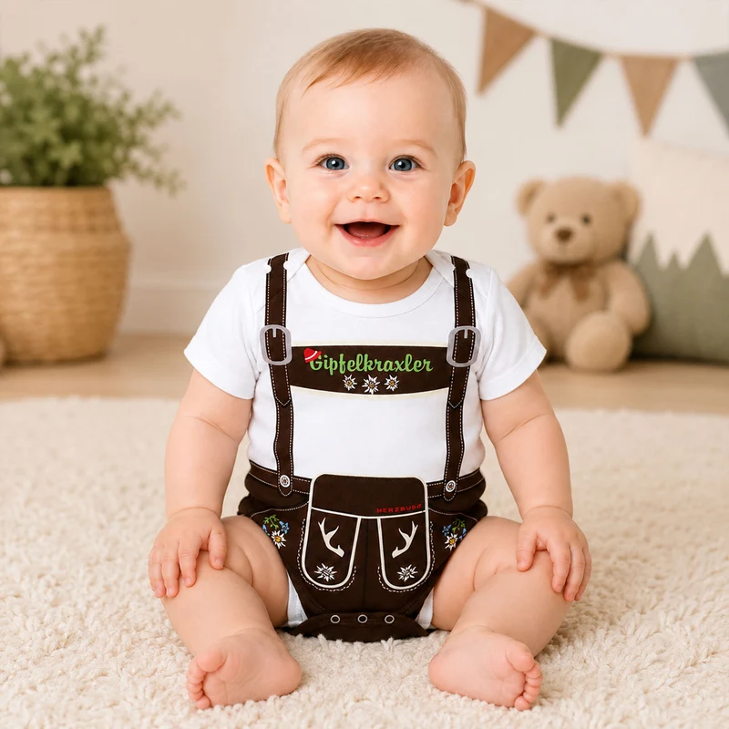 BONDI Baby Body Lederhose "Gipfelkraxler" 905090 | Weiß Braun