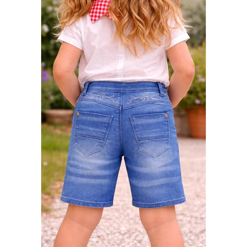 BONDI Mädchen Trachten Jeans Bermuda Hose 26087 | Blue Denim