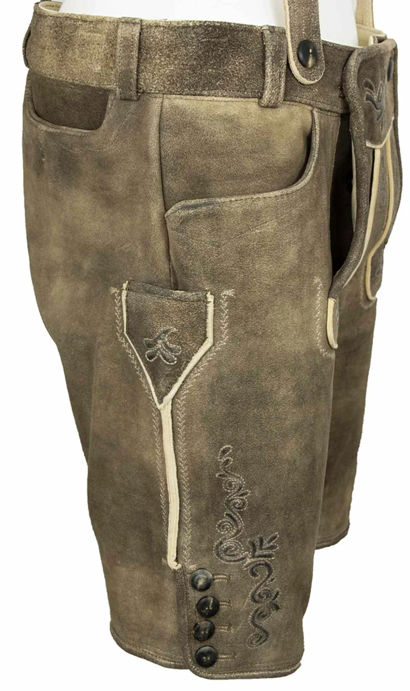 SCHWEIGERT´s Kurze Hirsch Lederhose Hartmut mit Träger - Rauch | Exklusiv von MADDOX