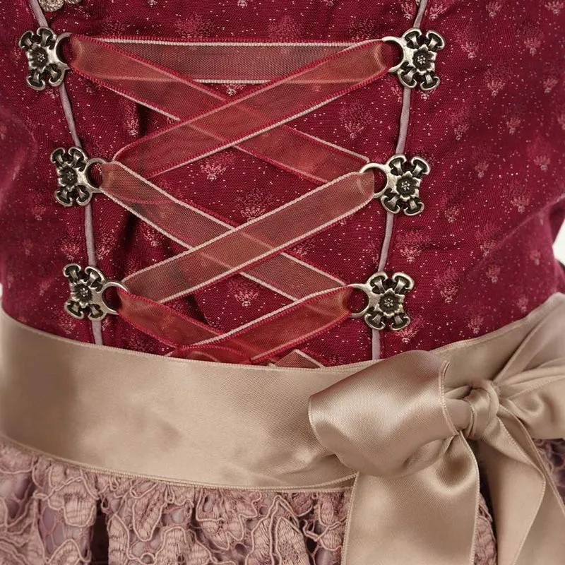 Isar-Trachten Jugend Dirndl "Vanessa" Spitzenschürze 64641 | Bordeaux Altrosa