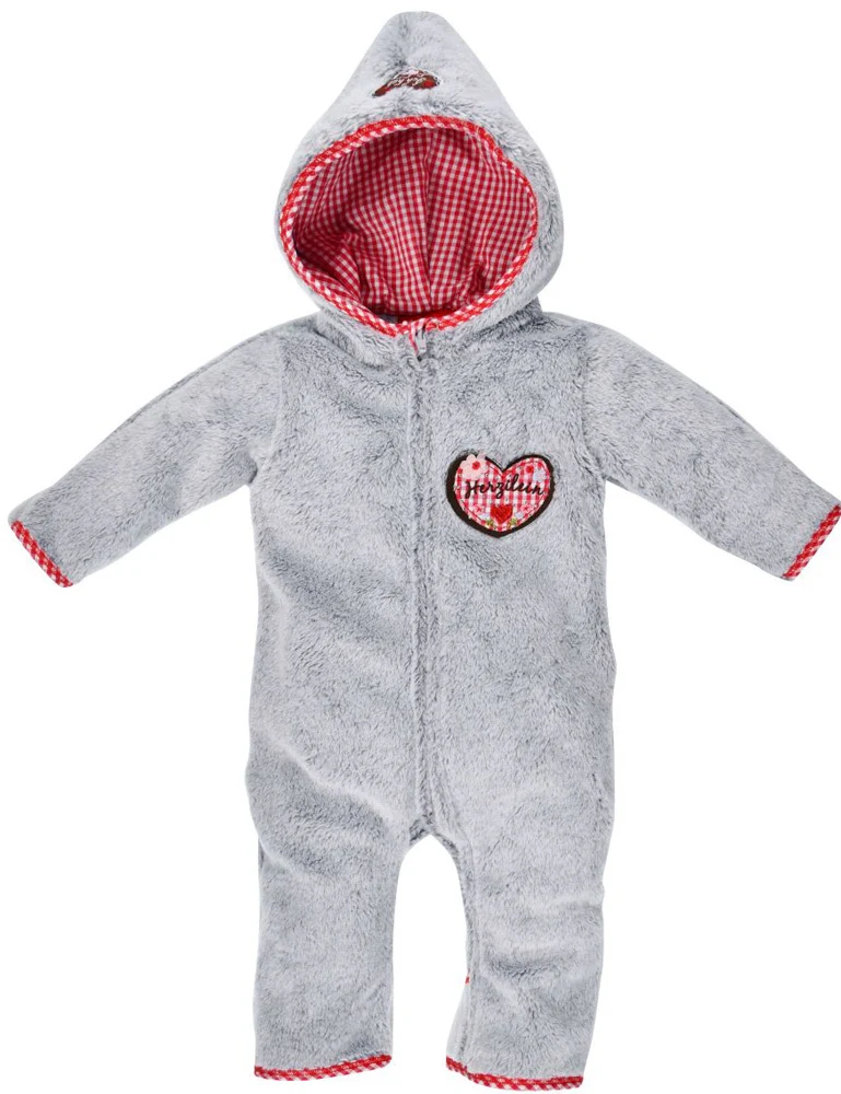 BONDI Kuscheliger Baby Fleece-Overall "Herzilein" 86566 | Grau Rot