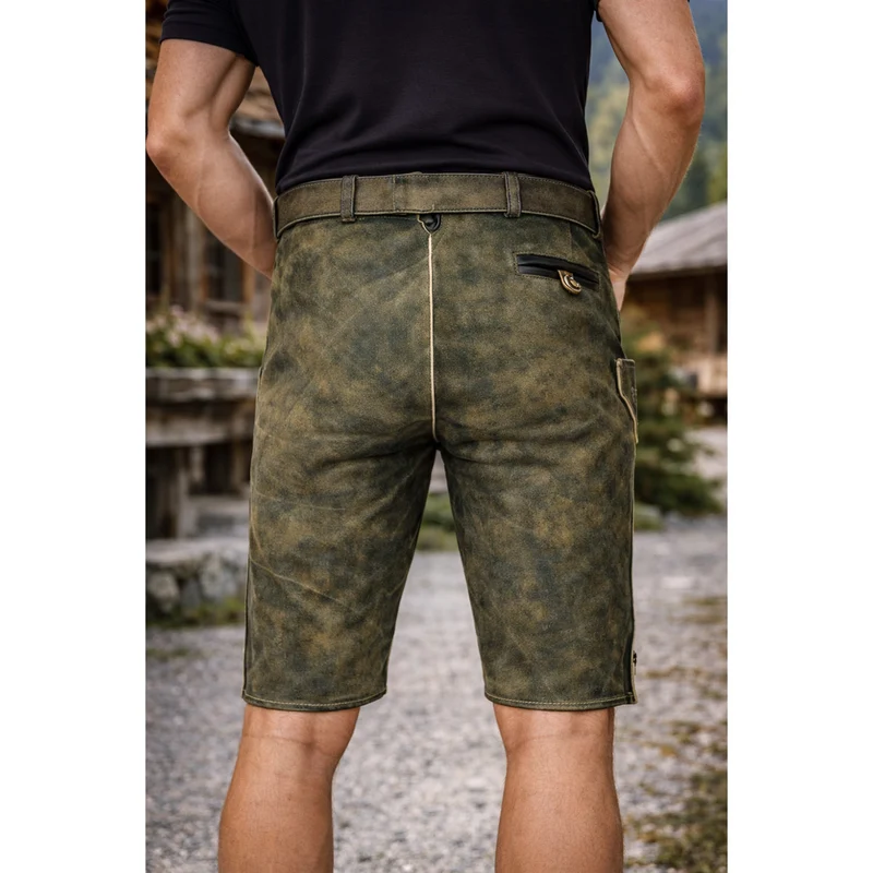 MADDOX Kurze Lederhose "Ammersee" mit Gürtel | Napatto Marmor