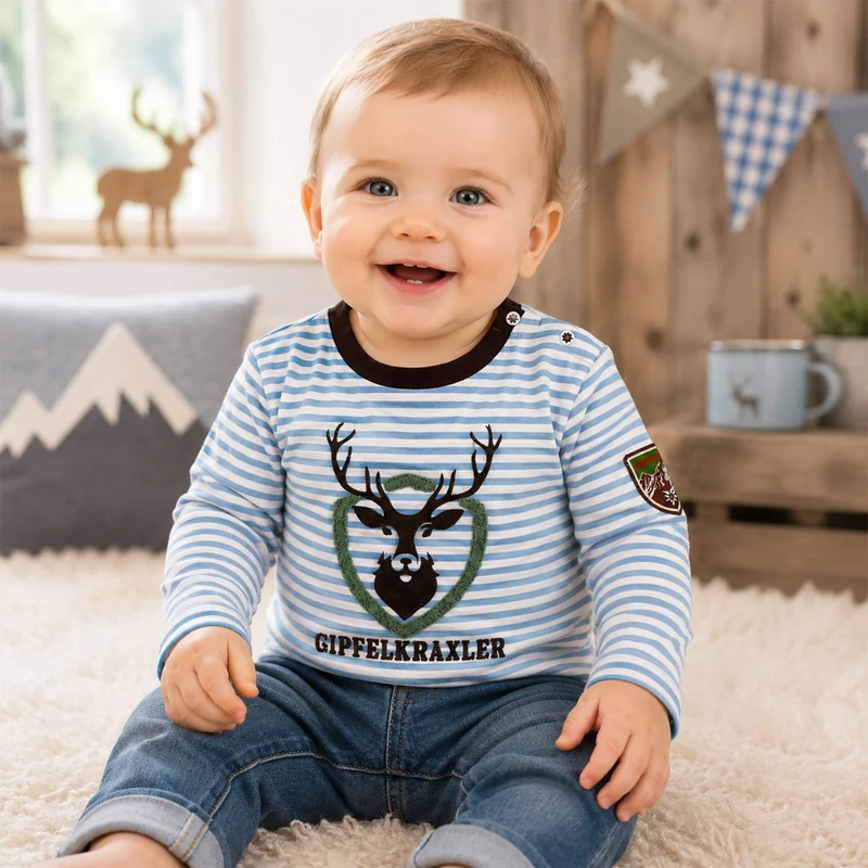 BONDI Baby Jungen Langarmshirt "Hirsch" 91776 | Stripe Blue/Offwhite