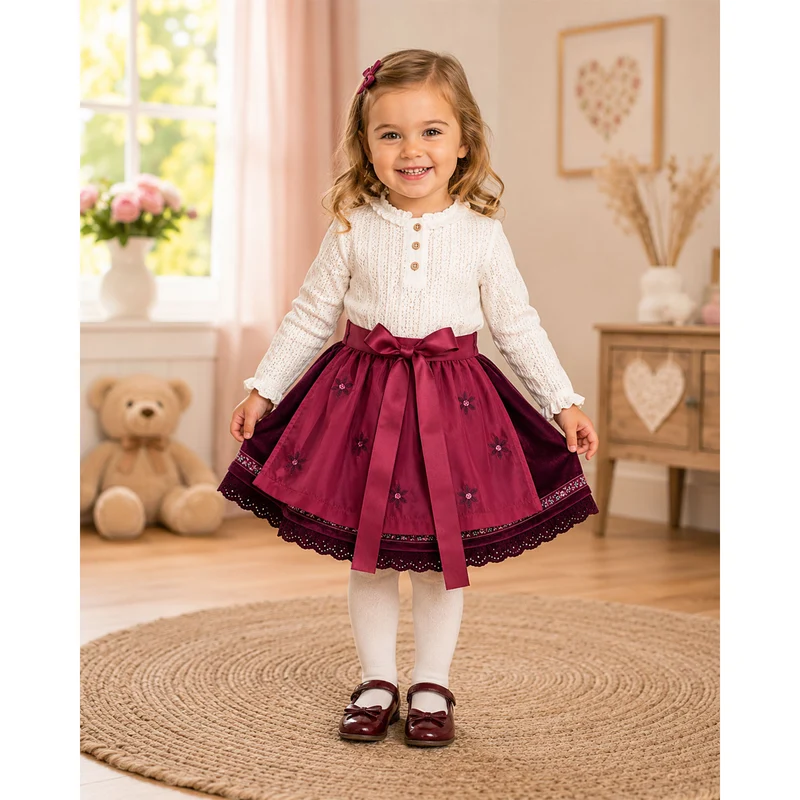 BONDI Mädchen Samtrock mit Schürze 26103 | Blueberry