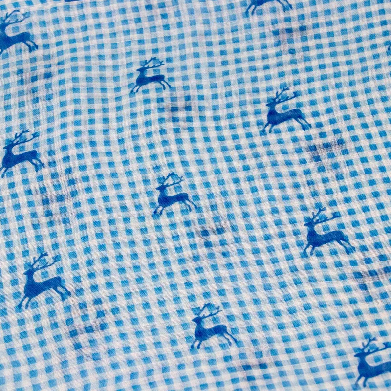 Trachten Halstuch Schal Kariert mit Hirschmotiv 185 x 70 cm | Himmelblau