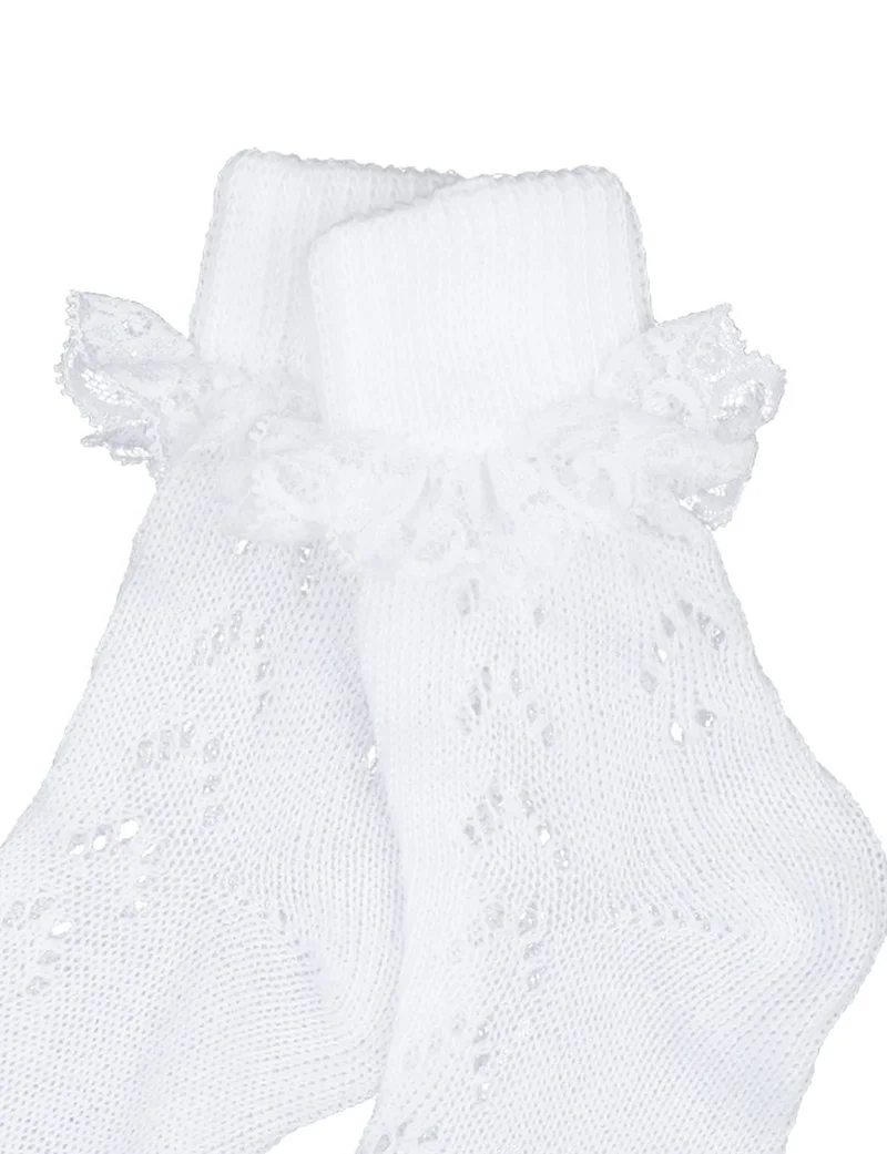 Kinder Trachten Rüschen Socken Häkellook Ajour 11042 | Weiß