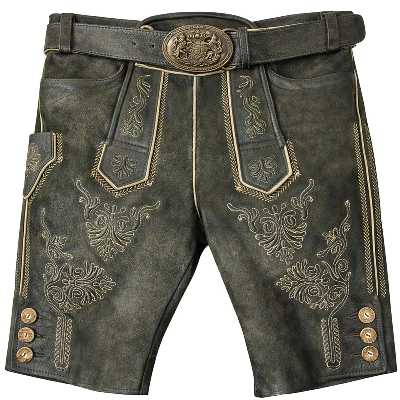 MADDOX Kurze Lederhose "Ammersee" mit Gürtel | Antik Smoke
