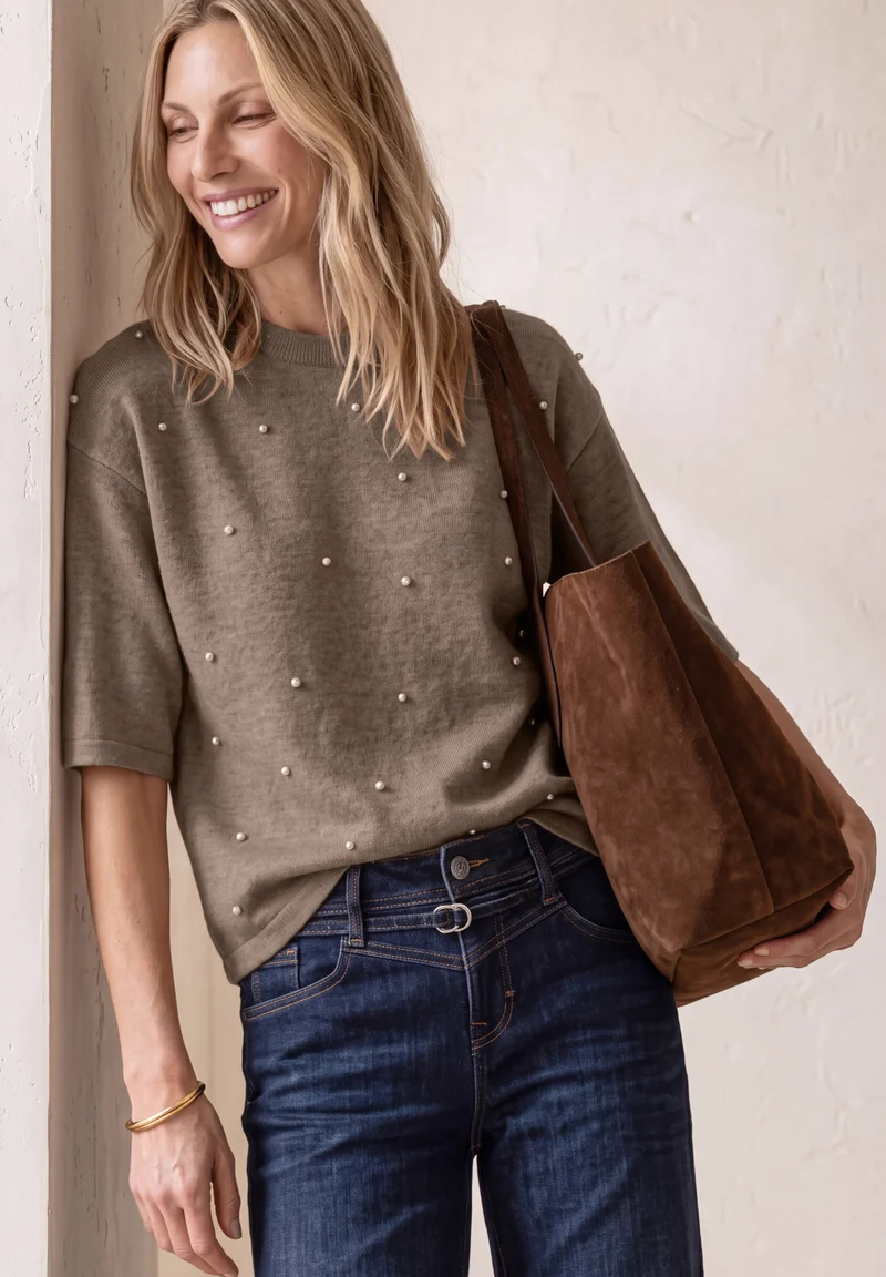 3/4-Arm Pullover mit Perlendetails