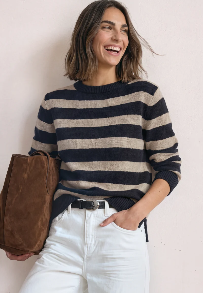 Pullover mit Boat Neck und Streifen