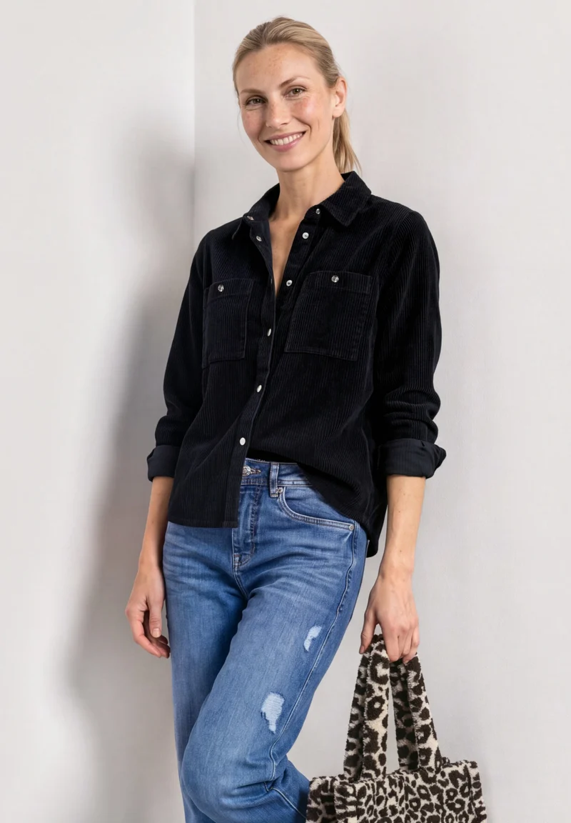 Cord-Hemdbluse mit Brusttaschen