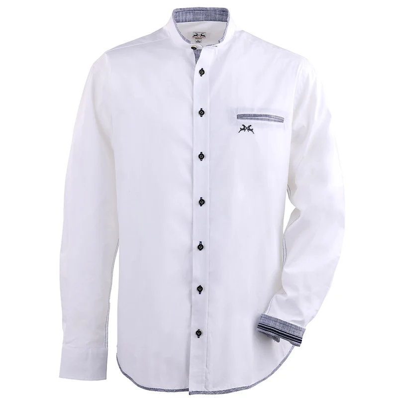 Trachtenhemd Weiss Blau Stehkragen