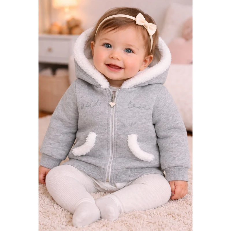 BONDI Baby Mädchen Kapuzenjacke "Wild Love" 86633 | Grey Melange