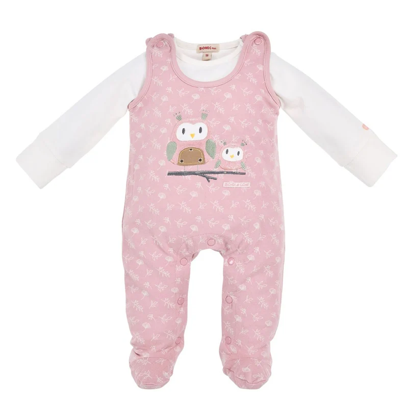 BONDI Baby Strampelanzug "Eulenfamilie" 2-tlg. 93735 | Rosewood Rosa