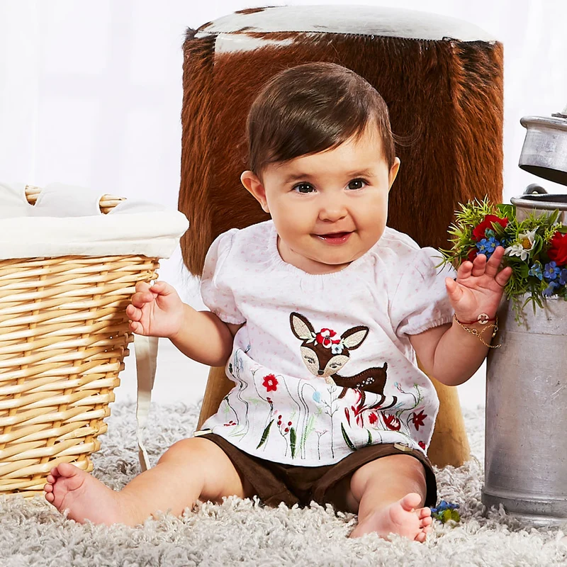BONDI Baby Mädchen Langarmshirt "Rehkitz" 86673 | Grün/Weiß
