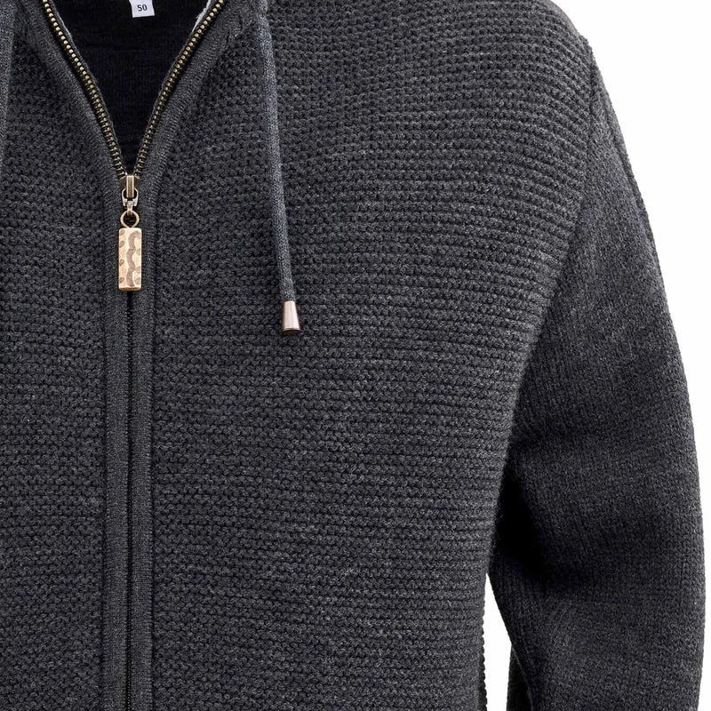 MADDOX Herren Trachten Strickjacke "Bruneck" mit Kapuze | Anthrazit