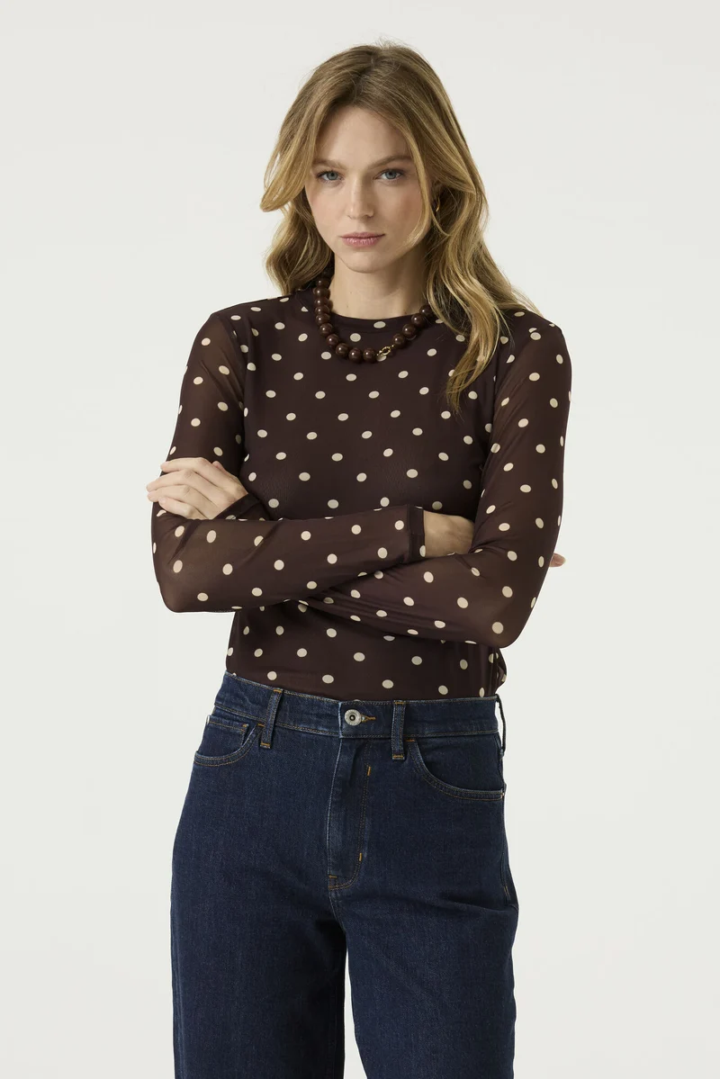 Mesh-Langarmshirt mit Allover-Print