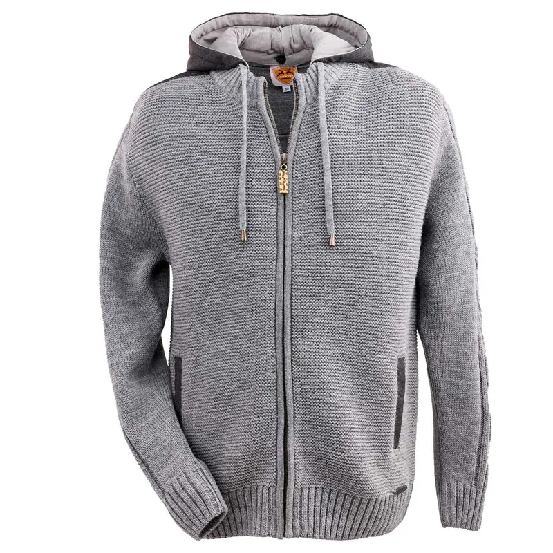 MADDOX Herren Trachten Strickjacke "Bruneck" mit Kapuze | Grau