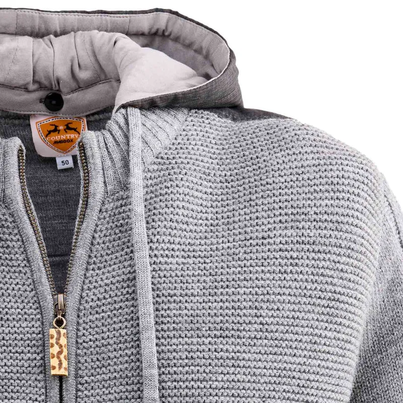 MADDOX Herren Trachten Strickjacke "Bruneck" mit Kapuze | Grau