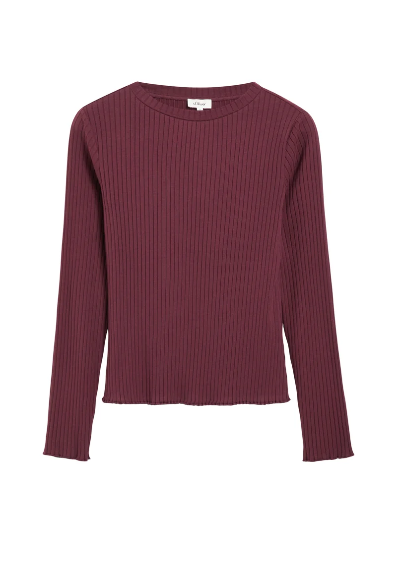 Geripptes Langarmshirt im Slim Fit