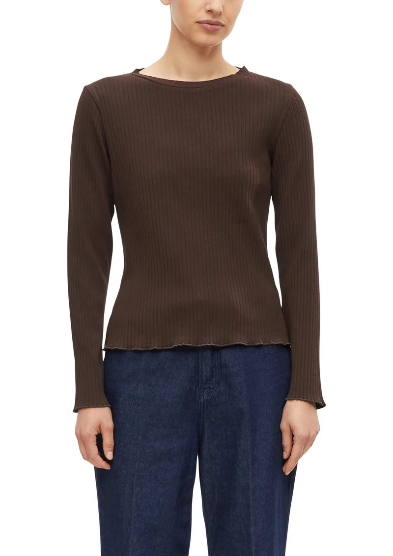 Geripptes Langarmshirt im Slim Fit