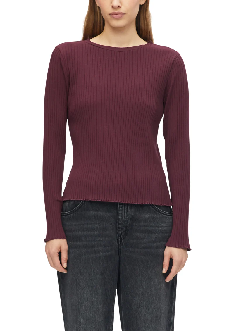 Geripptes Langarmshirt im Slim Fit