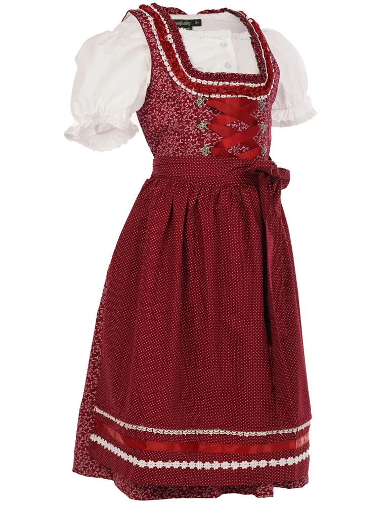 MADDOX Kinder Dirndl "Elisa" 3-tlg. | Streublümchen Rot