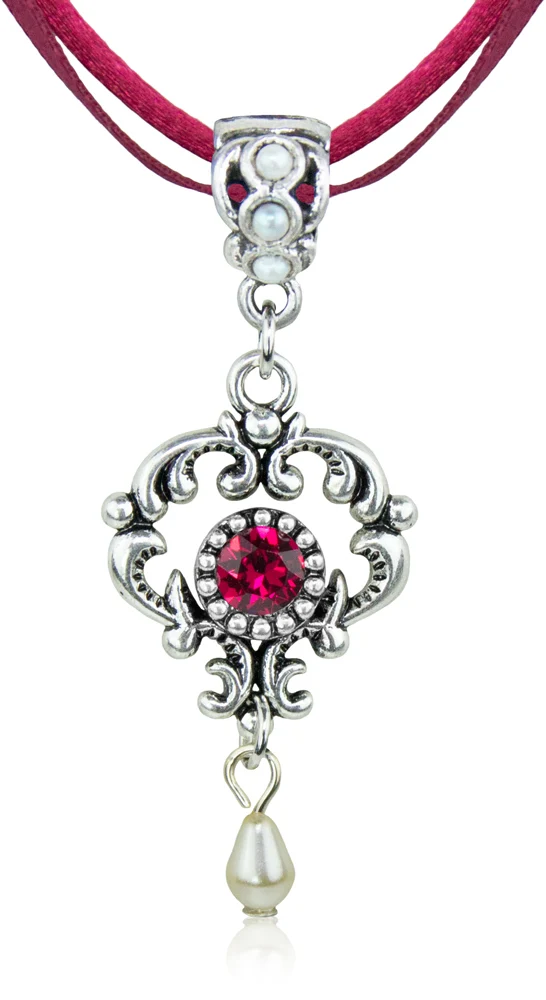 LUISIA® Halskette Malou mit Ornament Anhänger und Premium Kristall - Dunkelrot