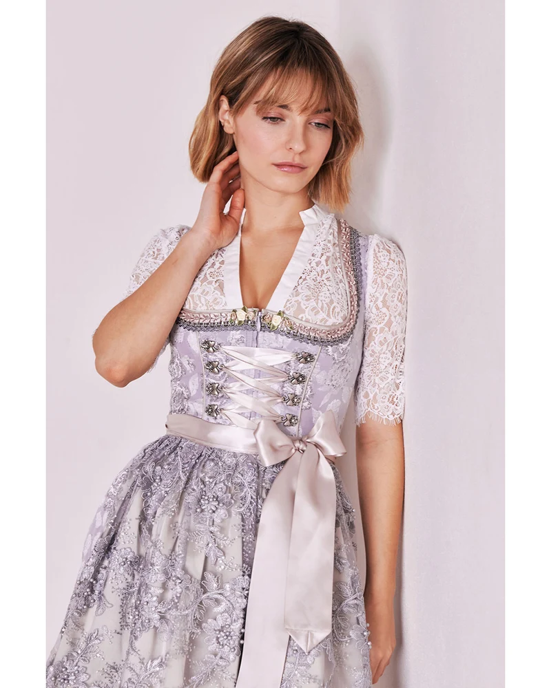 Krüger MADL Dirndl "Lenore" mit Spitzenschürze 414866 | Grau 60cm