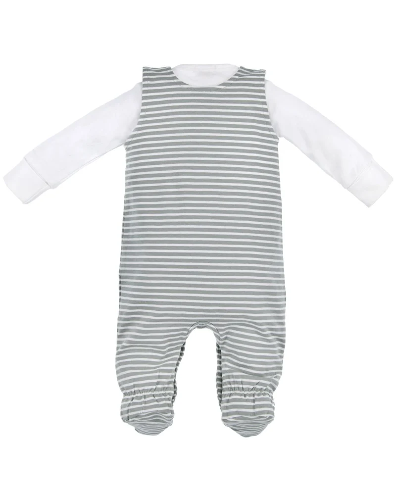 BONDI Baby Strampler "Löwe" 93971 | stripe khaki white - Babystrampelanzug