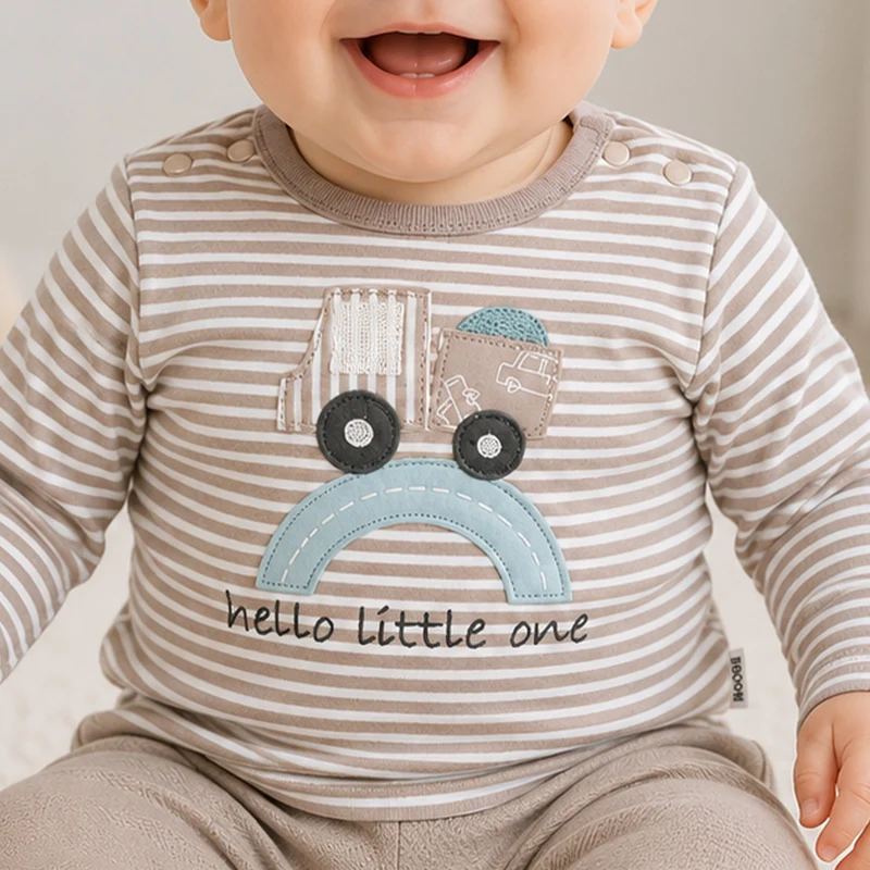 BONDI Baby Langarmshirt "Lastwagen" 93987 | stripe cappuccino white