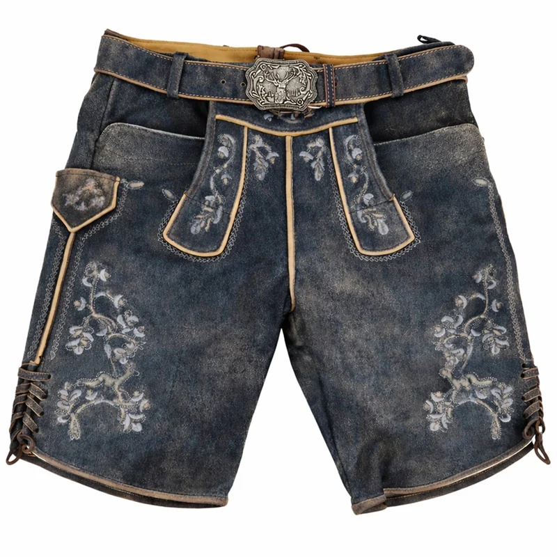 MADDOX Kurze Lederhose "Wetzikorn" mit Stickerei | Graphit