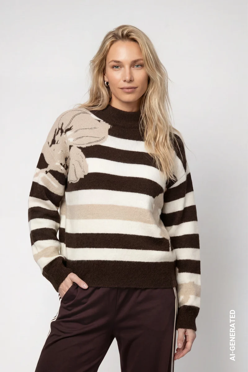 Strickpullover mit Blumendetails und Strasssteinen