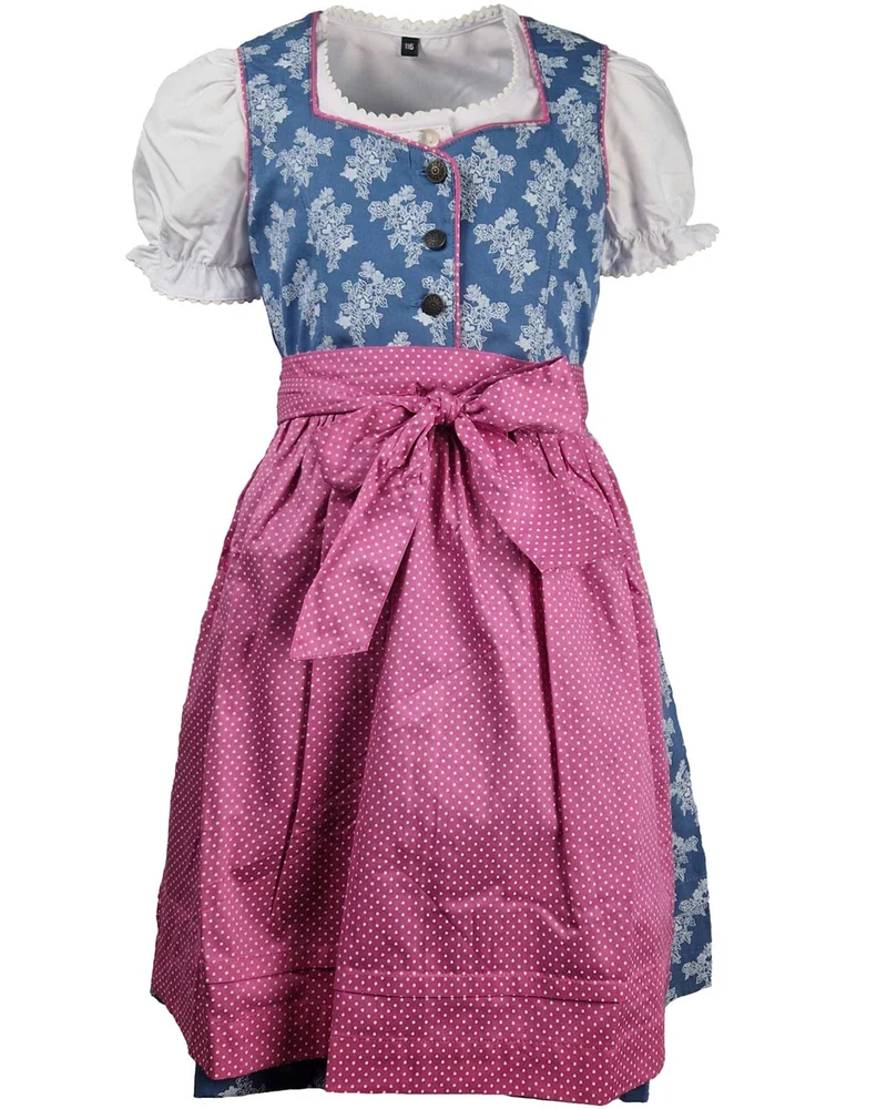 MADDOX Kinder Dirndl "Gabriella" 3-tlg. mit Bluse und Schürze | Blau Beere