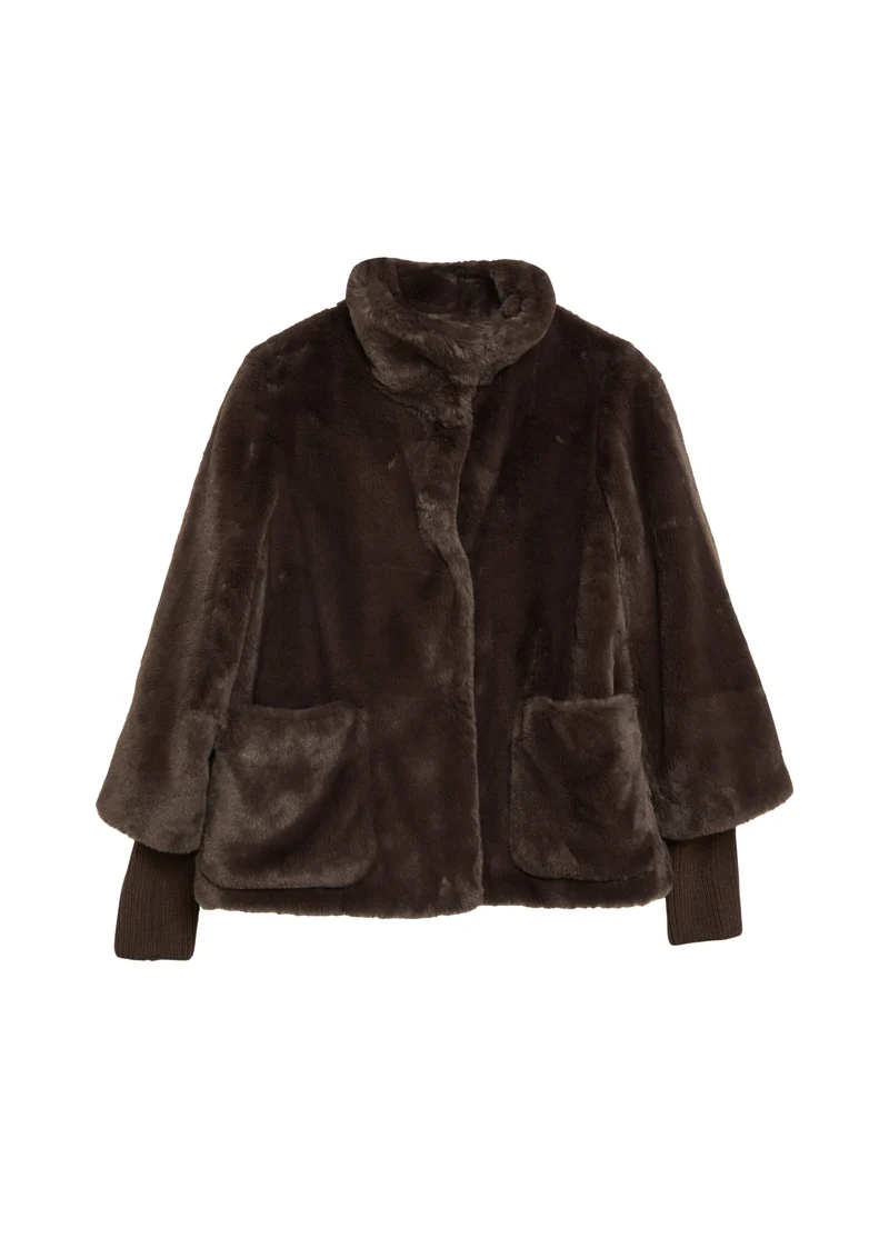 Fake-Fur-Jacke mit Strickärmeln