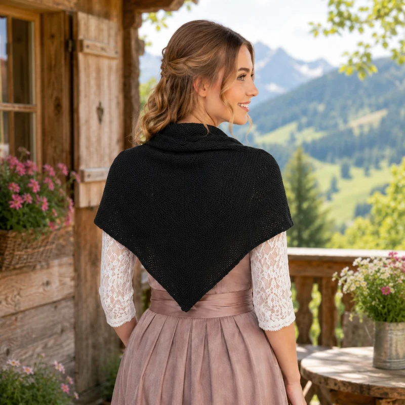 XL Strick Dreieckstuch - Schal 200 x 80 cm | Schwarz
