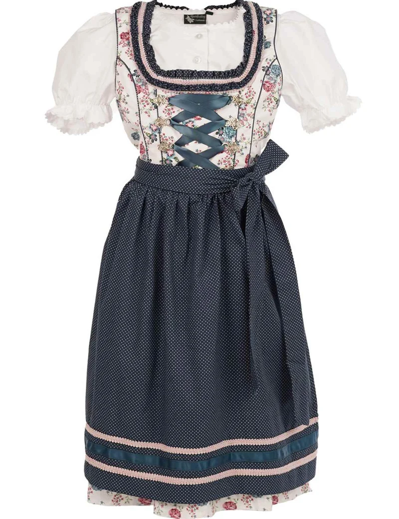 MADDOX Kinder Dirndl "Rosalie" 3-tlg. | Streublümchen Weiß Blau Rosa