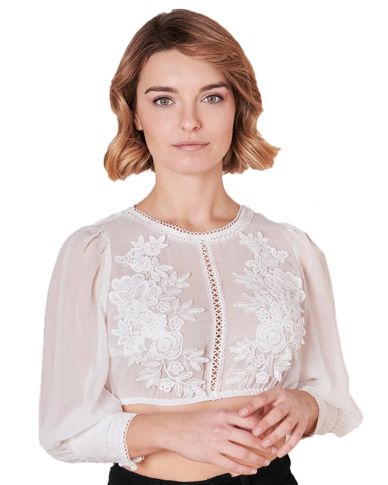 Krüger Collection 3/4 Arm Dirndlbluse "Felia" mit Spitze 214467 | Ecru