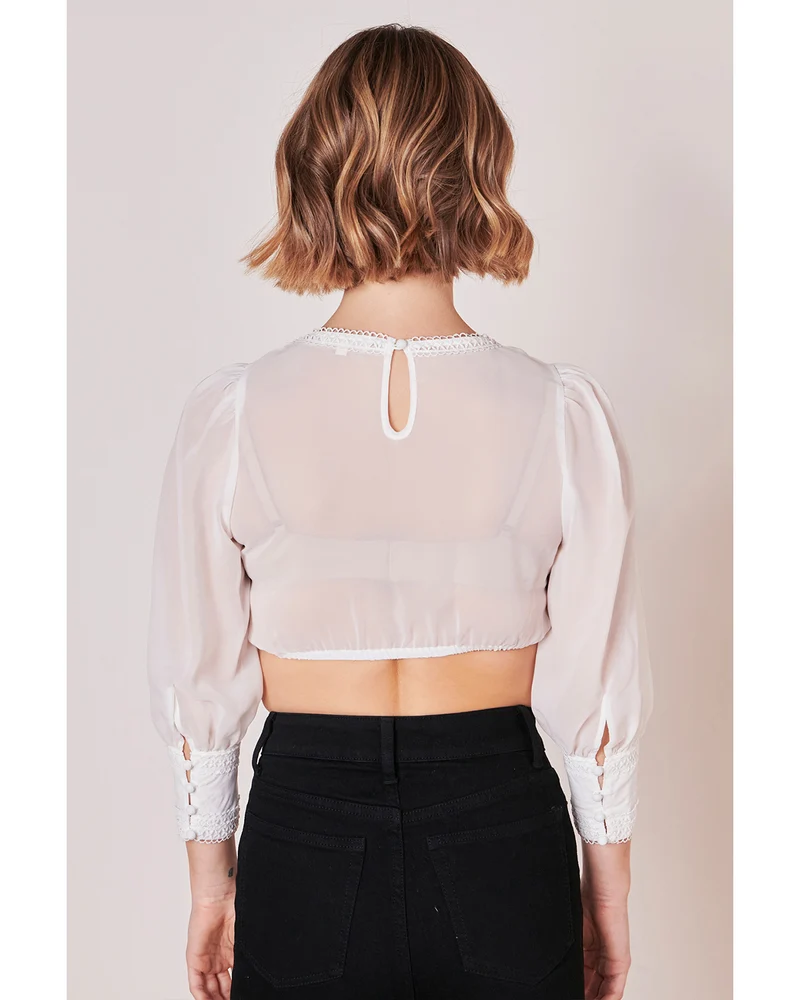 Krüger Collection 3/4 Arm Dirndlbluse "Felia" mit Spitze 214467 | Ecru