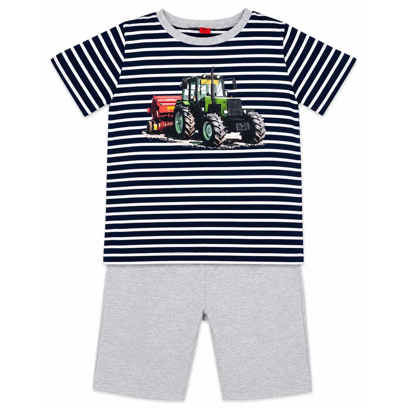 BONDI Jungen Shorty Pyjama "Traktor" 33157 | Stripe Navy / White