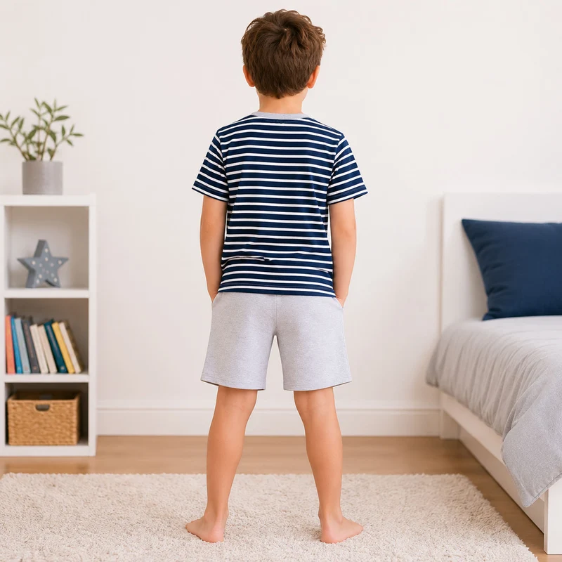 BONDI Jungen Shorty Pyjama "Traktor" 33157 | Stripe Navy / White