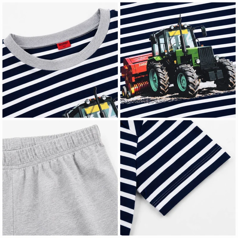 BONDI Jungen Shorty Pyjama "Traktor" 33157 | Stripe Navy / White