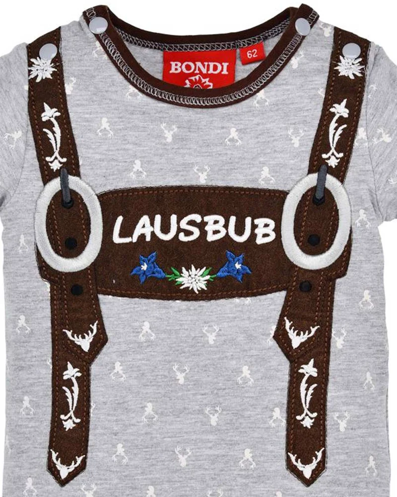 BONDI Baby Kurzarm Body "Lausbub" 91528 | Grey Melange